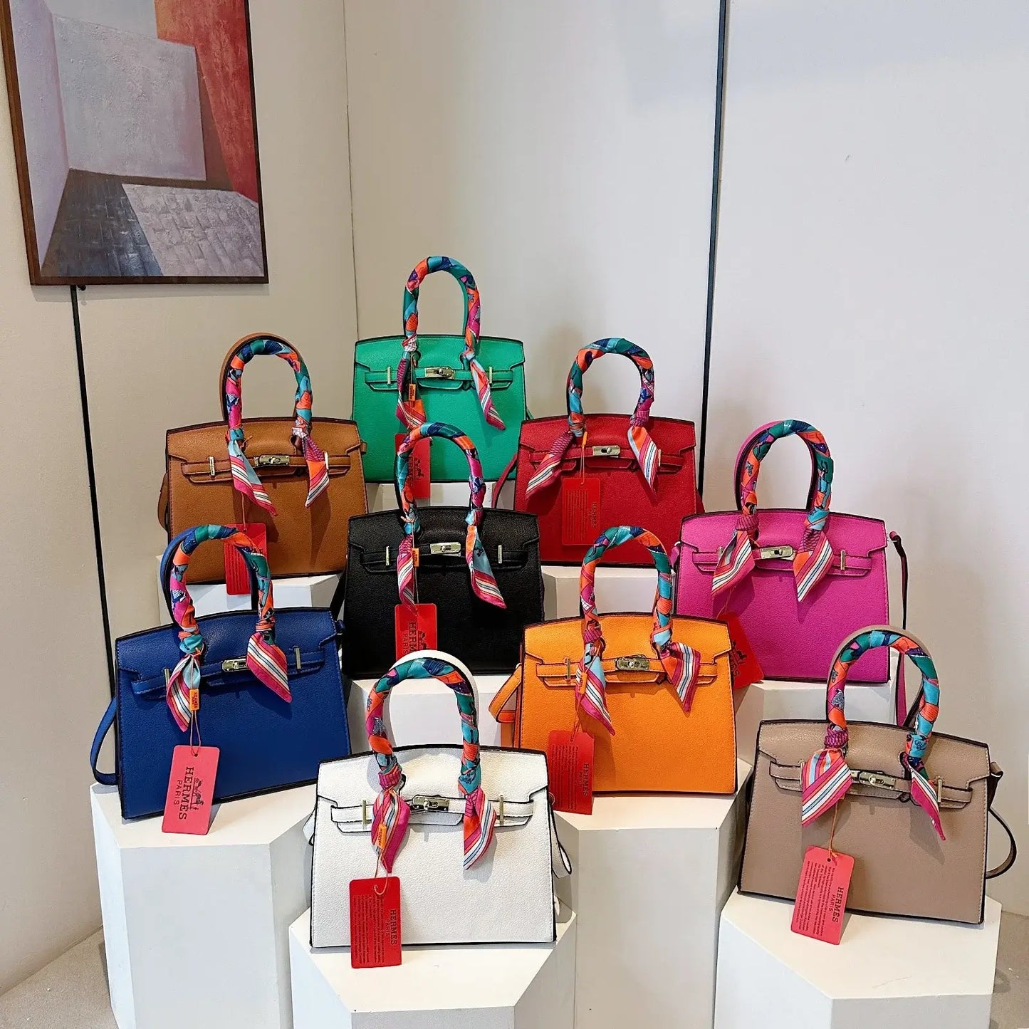 Women's Top Handle Bag Inspired By Hermes Birkin:  Structured Satchel with Scarf